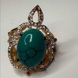 Gold tone and faux Turquoise Ring stamped IVY 17 untested craft wear repair